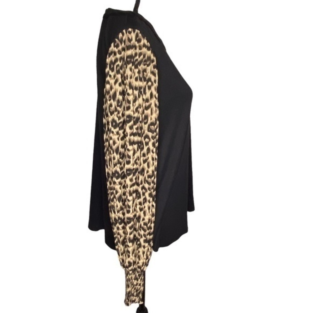 Entro Top Solid Black And Leopard Print Pleated S… - image 8